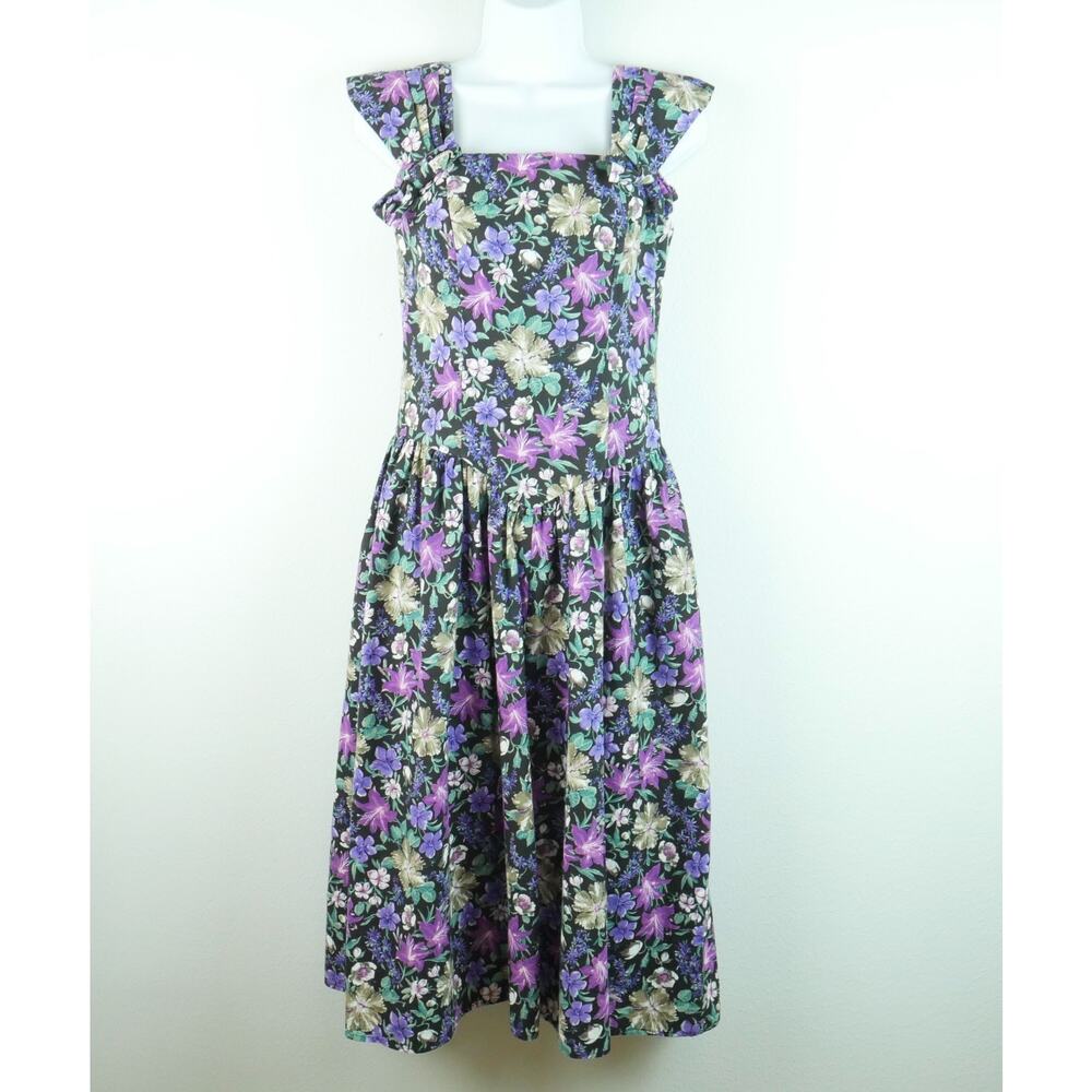 Vintage Country Romance Dress XS Midi Sundress Tea Cottagecore Floral Granny
